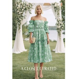 Eddy Olivia Cotton Midi Dress Small Green NEW